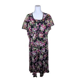 Vintage 90s Floral Slip Dress Womens XL Black Pink Bolero Topper